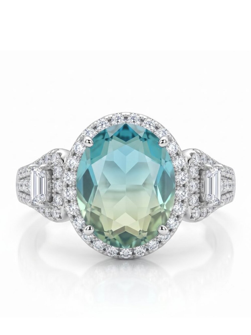 Blue & Teal Aquamarine Oval Cushion cut Gemstone ring, 925 Sterling Silv…